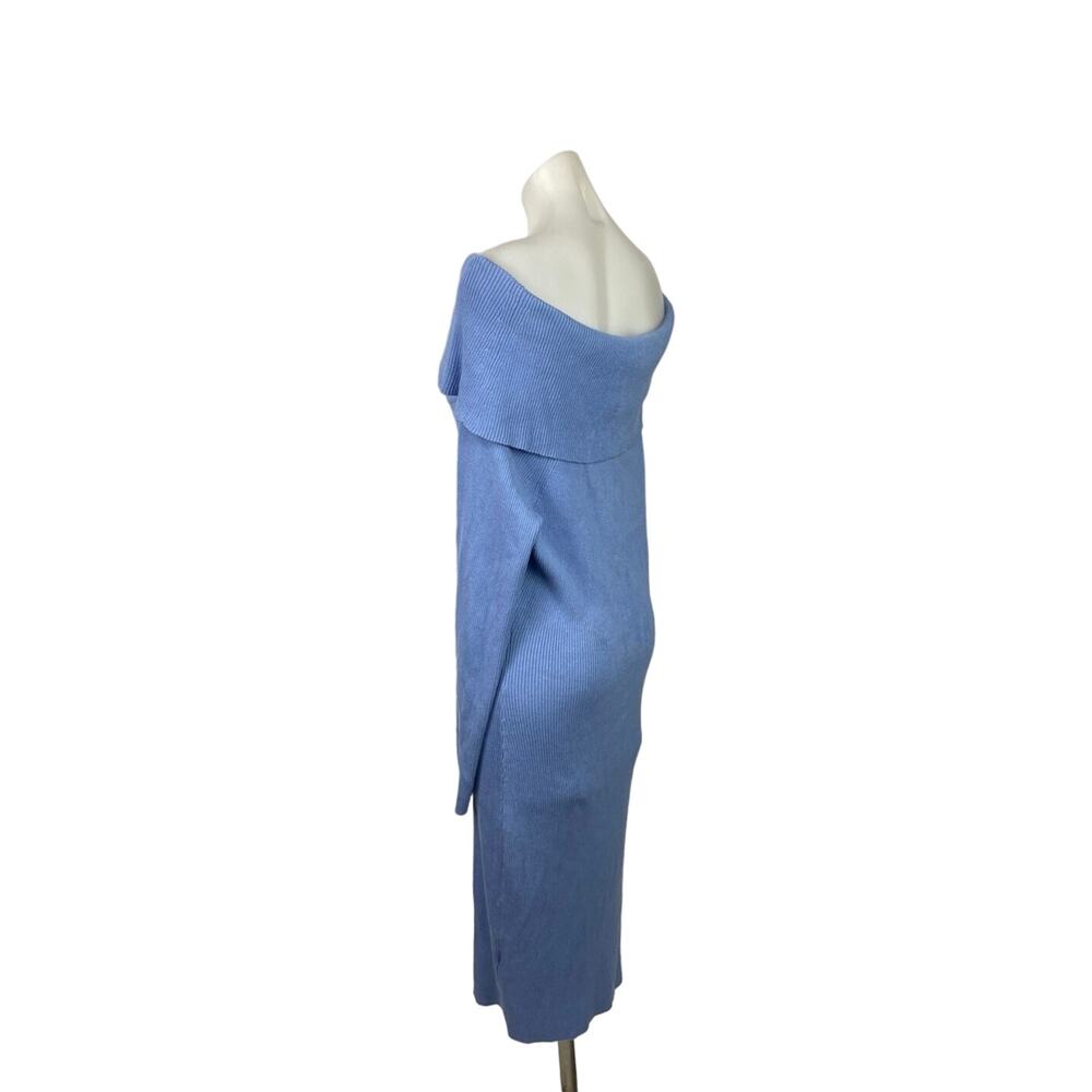 Almost Famous Blue Rib Knit Off Shoulder Long Sleeve Bodycon Sweater Dress Sz 3X - Picture 2 of 5